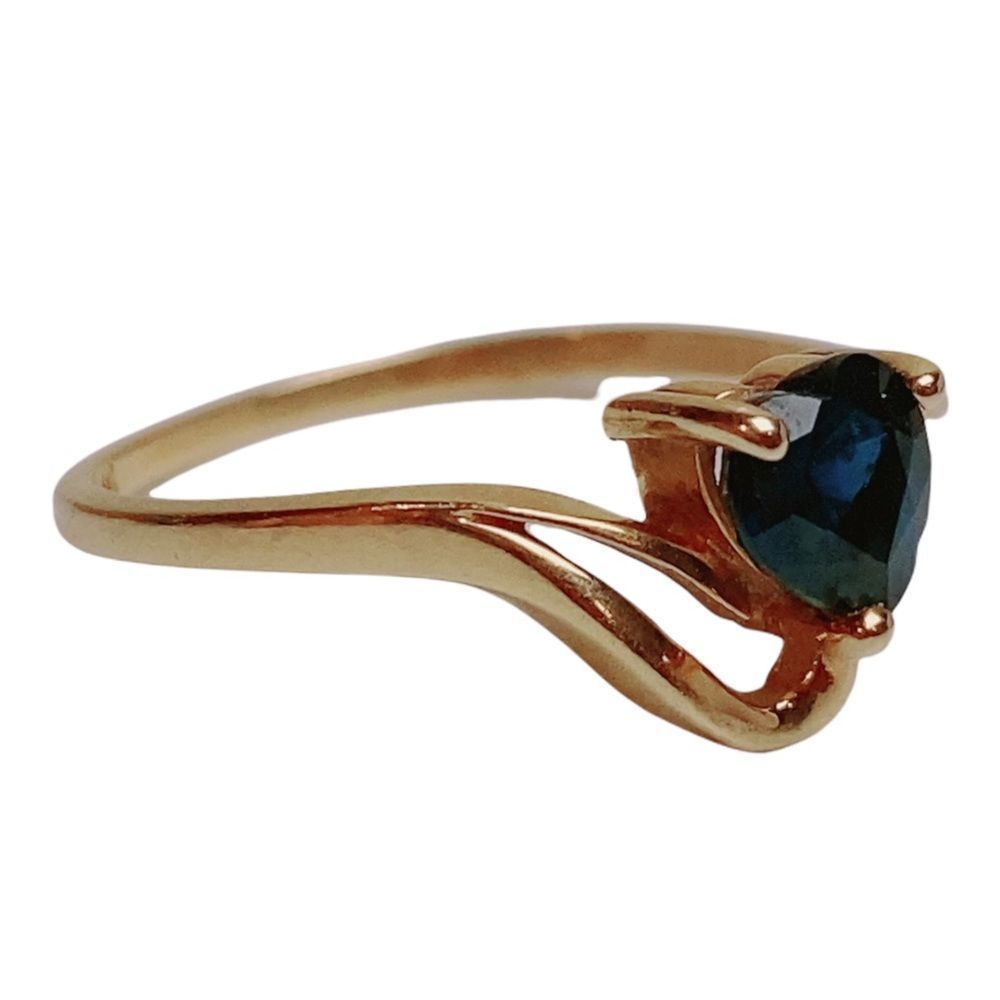 Women’s 14K Heart Blue Sapphire Yellow Gold Ring Sz 6 - Picture 10 of 16